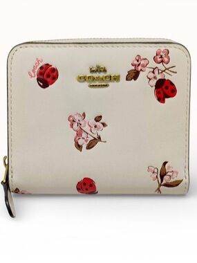 Coach Compact Zip Wallet with Ladybug and Pink Floral Print